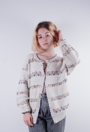 VINTAGE FLORAL PATTERN KNITTED LIGHT CARDIGAN