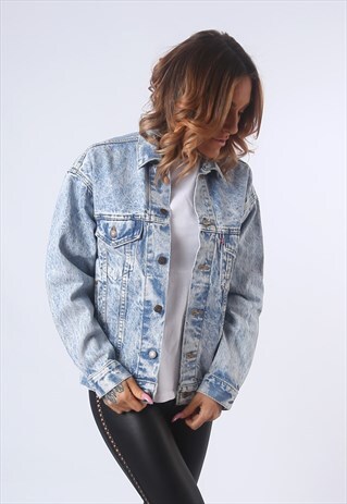 LEVIS DENIM JACKET ACID WASH FITTED UK 10 (53-P)