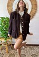 1970'S VINTAGE CHOCOLATE BROWN COAT WITH BRASS LION BUTTONS