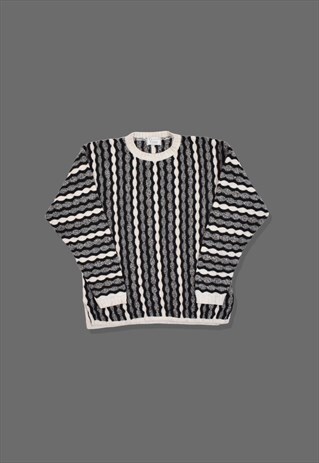 VINTAGE 1990S ABSTRACT PATTERN 3D CHUNKY KNIT JUMPER