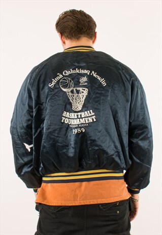 VINTAGE 1989 NAVY NYLON USA VARSITY JACKET