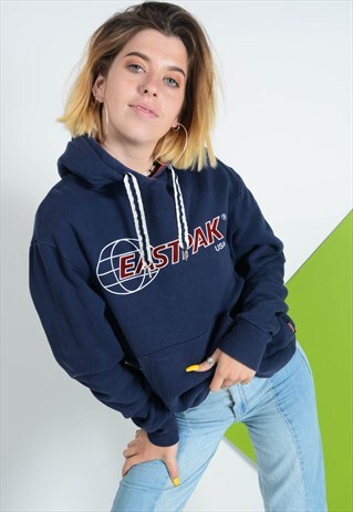 VINTAGE EASTPAK HOODIE IN BLUE WITH PRINTED LOGO