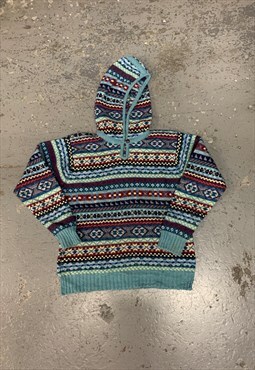 Vintage Abstract Knitted Jumper Hoodie Patterned Sweater