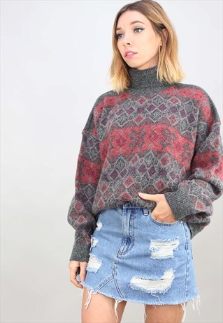 VINTAGE OVERSIZED PATTERNED ROLL NECK JUMPER