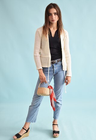 90'S RETRO KNIT NEUTRAL FESTIVAL MOMS CARDIGAN TOP