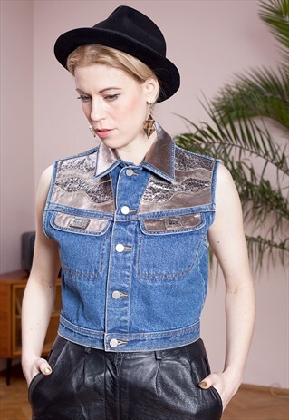STREETS AHEAD VINTAGE DENIM GILET, STUDDED JACKET
