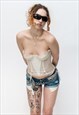 VINTAGE Y2K SEXY TINY BOW MESH & LACE CORSET IN CREAMY WHITE