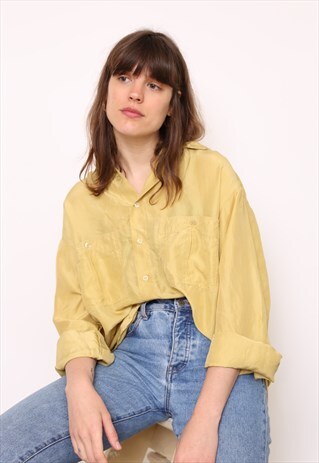 VINTAGE 90S YELLOW SILK OVERSIZED BLOUSE SHIRT