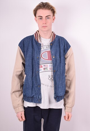 MENS VINTAGE BOMBER JACKET LARGE BLUE 90'S