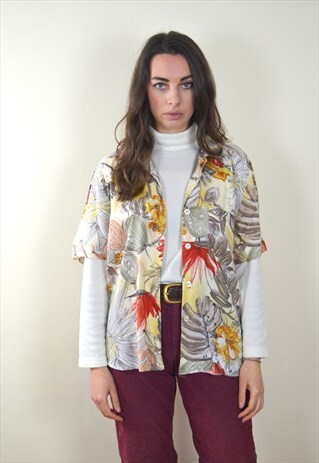 90S VINTAGE ABSTRACT BROWN & YELLOW PRINT FESTIVAL SHIRT