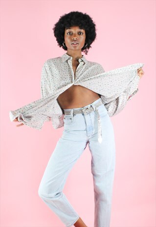 VINTAGE 90S Y2K SHINY SILVER FLOWER PATTERN PRINT SHIRT