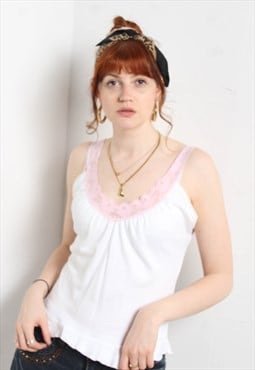 Vintage Y2K Lace Stap Cami Vest Top White