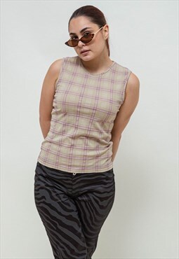Vintage Y2k Bodycon Plaid Multicolor Sleeveless Top M