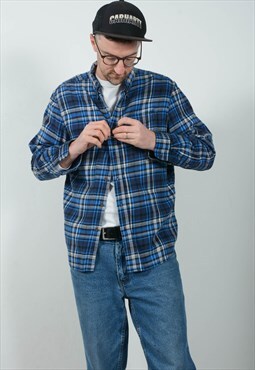 Vintage 90s Chaps Checked Flannel Shirt Blue  Unisex Size L