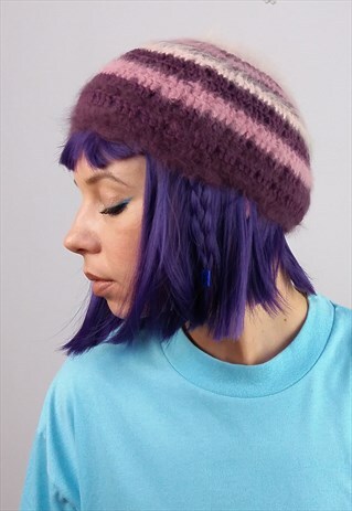 VINTAGE 90'S LIGHT SOFT WOOL KNIT PURPLE TONES HAT