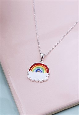 Rainbow Necklace in Sterling Silver with colourful enamel