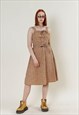 VINTAGE 70S COTTAGE STRAPPY DITSY PLEATED MINI BROWN DRESS S