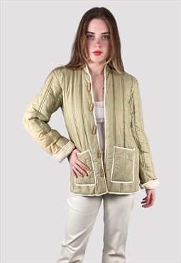 70's Light Green Quilted Cotton Ladies Vintage Jacket