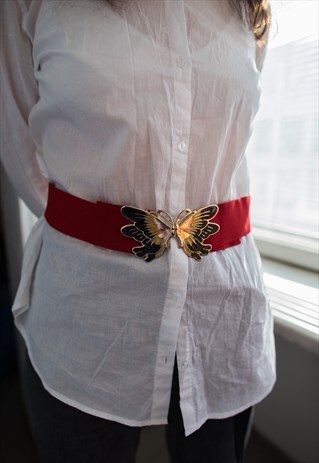 VINTAGE 80'S RED BUTTERLY BUCKLE STRETCHY BELT