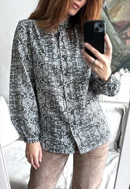 Boho Black N White Floral Blouse - Large 