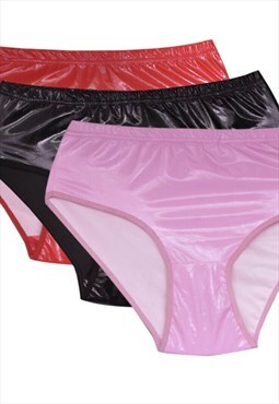 Wet Look PVC Full Bum Pack of 3 Knicker High Waist Panties