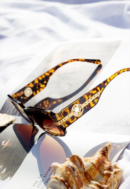 Tortoise Shell Rectangle Sunglasses with Floral Monogram
