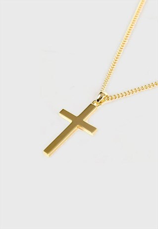 18" LARGE CROSS CRUCIFIX PENDANT NECKLACE CHAIN - GOLD