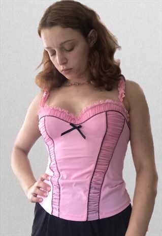 VINTAGE Y2K PINK STRAPPY BUSTIER BASQUE LINGERIE TOP