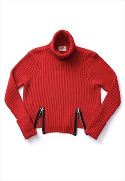 JEAN PAUL GAULTIER Turtleneck Sweater Knitted Crop Red