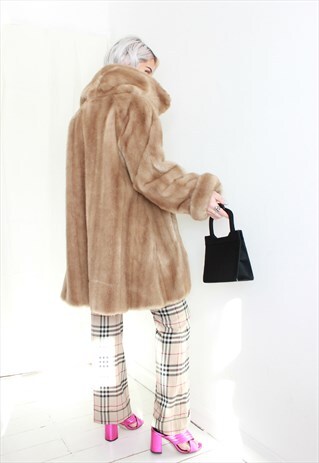 VINTAGE 60S CARAMEL BROWN TISSAVEL FAUX MINK FUR JACKET