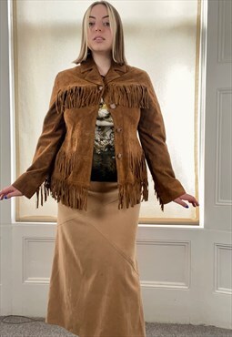 Vintage brown suede fringe tassel cowboy western jacket