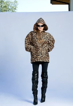 Leopard Print Extra Oversized Hoodie, Techwear Hoodie