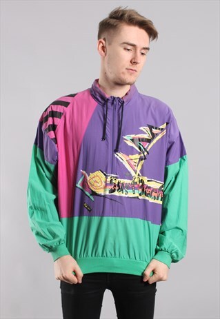 VINTAGE 1/4 ZIP NEON ABSTRACT SHELL JACKET