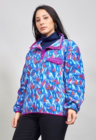 VINTAGE 80S OVERSIZED MULTICOLOURED BUTTON UP FLEECE SWEATER