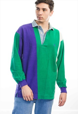 VINTAGE NAUTICA LOGO COLOR BLOCK POLO SHIRT 90S L 20.9