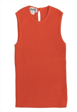 HERMES RIBBED ORANGE TOP WITH GOLD BUTTON
