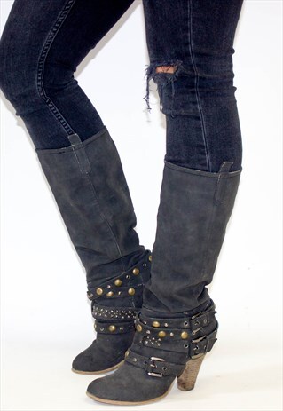 VINTAGE SLOUCHY LEATHER COWBOY WESTERN BOOTS