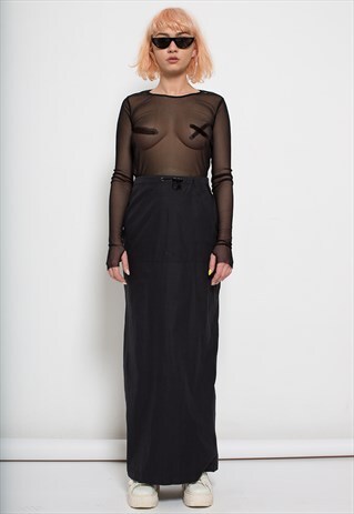BLACK LONG HIGH WAISTED WATERPROOF SKIRT