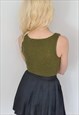 CROPPED RIB KNIT COWGIRL TANK TOP KHAKI GREEN 
