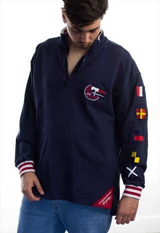 VINTAGE TOMMY HILFIGER LOGO SAILING GEAR 1/4 ZIP 90S L 21.1