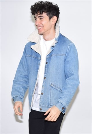VINTAGE 90S BLUE WRANGLER FLEECE LINED DENIM JACKET