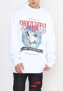 White Washed Eagle graphic Cotton oversized Hoodies Y2k