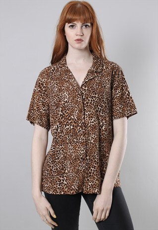 VINTAGE 90S LEOPARD PRINT PATTERNED SHIRT BLOUSE TOP