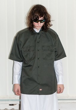 90's Vintage skater boy button-up shirt in military green 