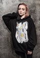 EMOJI GRAFFITI HOODIE PUNK SCRIBBLE SMILE PULLOVER IN BLACK