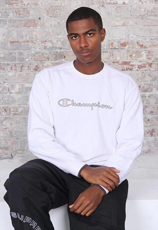 VINTAGE CHAMPON SPELLOUT LOGO JUMPER WHITE