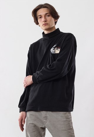 90S VINTAGE MENS LOONEY TUNES TURTLENECK SWEATER SWEATSHIRT