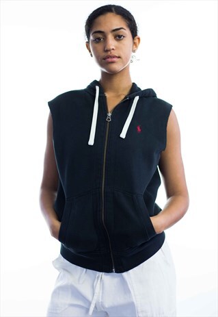 VINTAGE POLO RALPH LAUREN HOODIE SLEEVELESS LOGO 90S M 22.2