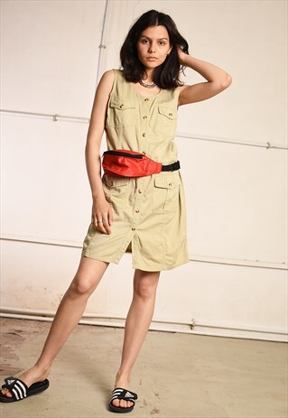 90'S RETRO DENIM-LIKE BUTTON UP PINAFORE MINI DRESS