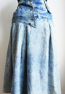 Vintage High Waist Denim Skirt Skirts Midi Jeans Acid Wash